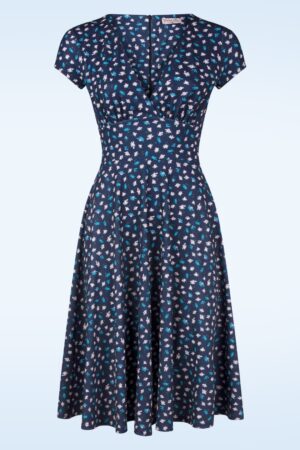 Topvintage exclusive ~ Miley Ditsy Swing Kleid in Marineblau