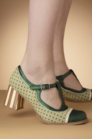 Amelie Pumps aus Leder mit T-Riemen in Grün