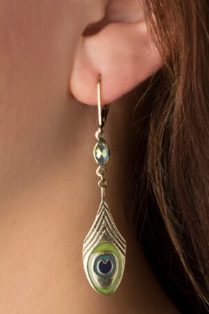 Art Nouveau Peacock Feather Ohrringe in Messing