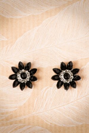 Audrey Jet Flower Ohrstecker in Schwarz und Silber