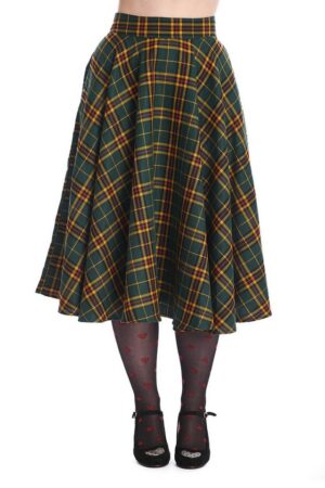 Banned A-Linien-Rock Highland Green Swing Skirt Kariert Tartan Retro Vintage