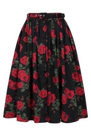 Banned A-Linien-Rock Millie Rose Swing Rockabilly Vintage Rosen Gürtel