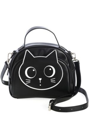 Banned Schultertasche Haru Schwarz, Katzen Print