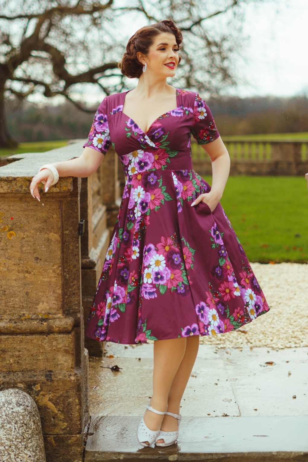 Berry Blossom Swingkleid in dunklem Magenta