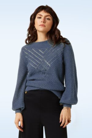 Erin Farfalle Top in Schattenblau.