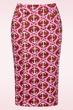 Exklusiv bei Topvintage ~ Anchor Muse Bleistiftrock in Rot und Rosa