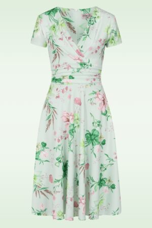 Exklusiv bei Topvintage ~ Esmeralda Floral Swingkleid in sanftem Grün
