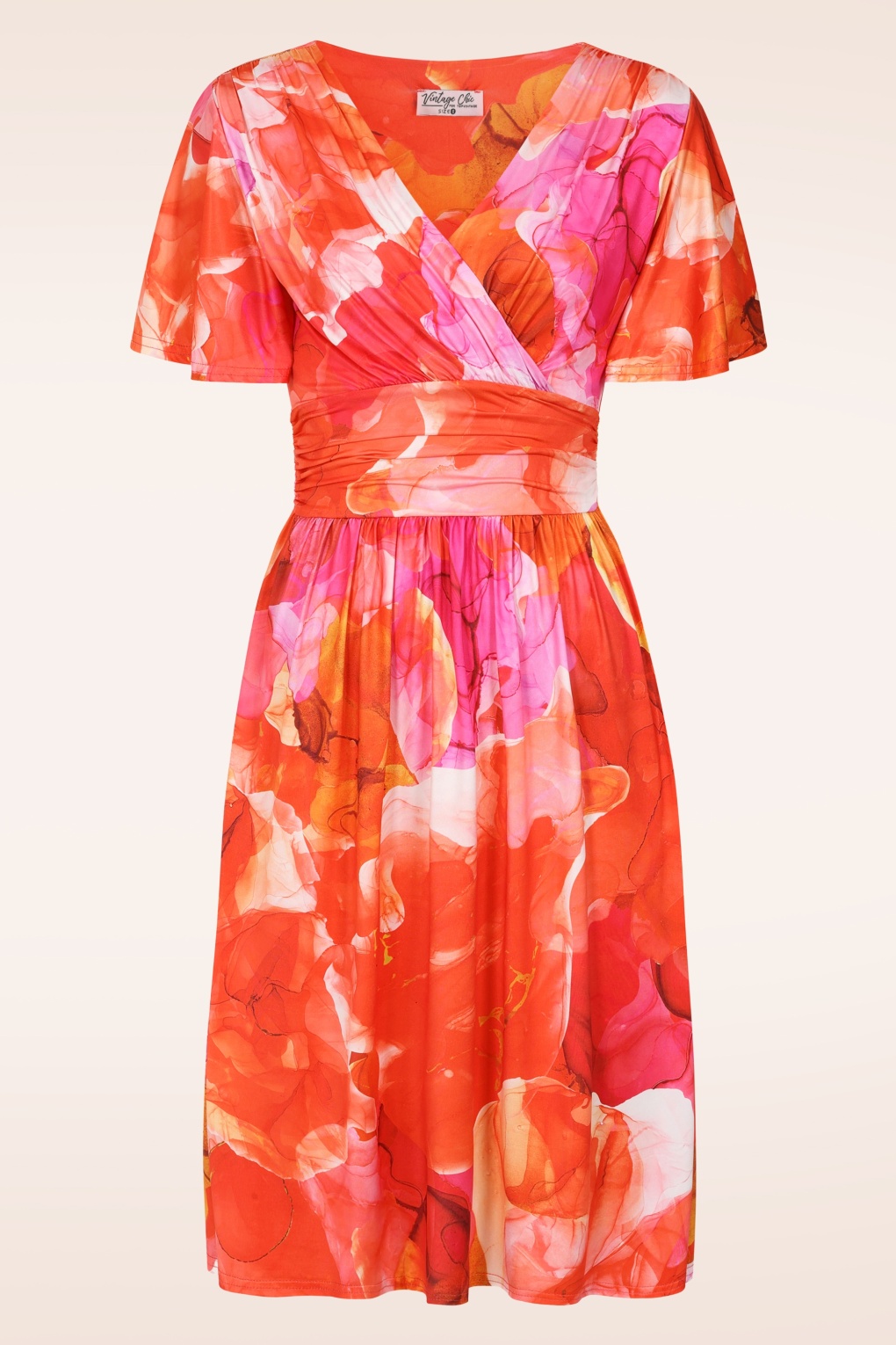Exklusiv bei Topvintage ~ Irene Aquarel Cross Over Swingkleid in Orange und Rosa