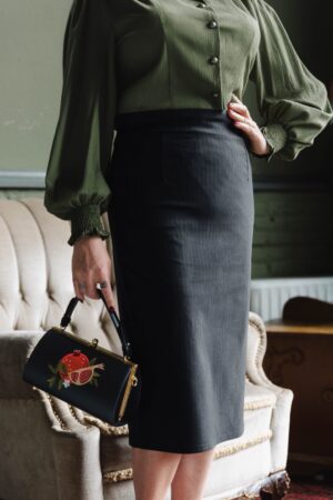 Exklusiv bei Topvintage ~ Loreen Bengaline Nadelstreifen Bleistiftrock in Schwarz und Weiß