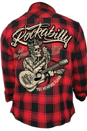 GASOLINE BANDIT® Flanellhemd Herren Worker Hemd schwarz-rot kariert: Rockabilly Memphis Flash