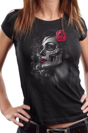 GASOLINE BANDIT® T-Shirt Damen Lady Biker-Shirt: Lady-Skull Rose