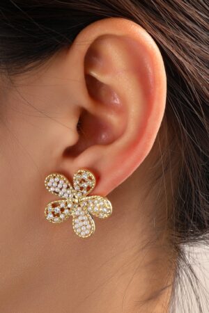 Glänzende Flower Stud Ohrringe in Gold