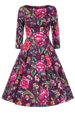 Hearts & Roses London A-Linien-Kleid Bea Floral Swing Dress Retro Vintage Fit-N-Flare 50er