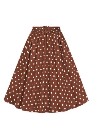 Hearts & Roses London A-Linien-Rock Paula 50er Polka Dot Braun Rockabilly Retro Vintage Swing