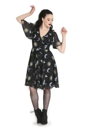 Hell Bunny A-Linien-Kleid Solaris Dress Gothic Mond Sonne Chiffon