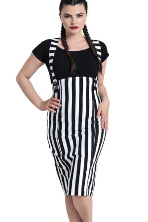 Hell Bunny Bleistiftrock Otho Pinafore Skirt Vintage Latzrock Retro Gestreift
