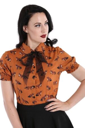Hell Bunny Blusenshirt Vixey Braun