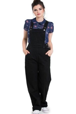 Hell Bunny Latzhose Elly May Denim Dungaree Schwarz Retro Vintage 50s Rockabilly