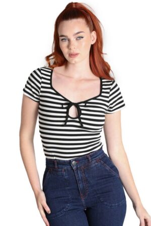 Hell Bunny Shirttop Kit Retro Vintage Gestreift Schlüsselloch Oberteil