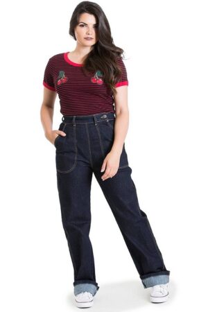 Hell Bunny Stoffhose Weston Denim Jeans Navy Blau Retro Vintage 50s Rockabilly