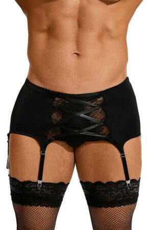 Lau-Fashion Strapsgürtel Herren Strumpfhalter Spitze Hüfthalter Strapse Gürtel Dessous M/L/XL, sexy Dessous, transparenter Spitze