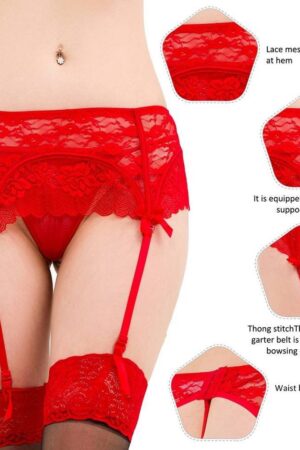 Lau-Fashion Strapsgürtel Strumpfhalter Unterwäsche Spitze Hüfthalter Strapse String Tanga S/XL