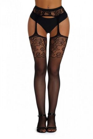 Lau-Fashion Strumpfhose Lange Strümpfe Fishnet Netz Halterlose Nahtlos Strapsgürtel Schwarz