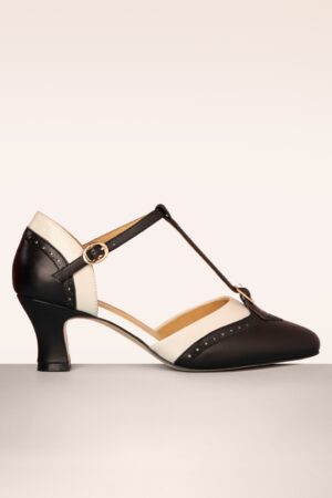 Luxe Parisienne T-Strap Pumps in Schwarz und Creme