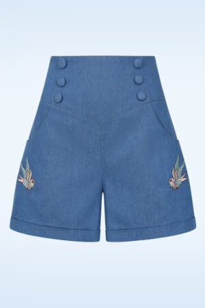 Millie Swallow Shorts in Denim Blau.