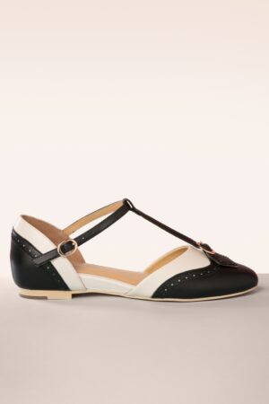Parisienne T-Strap Schuhe in Schwarz und Creme