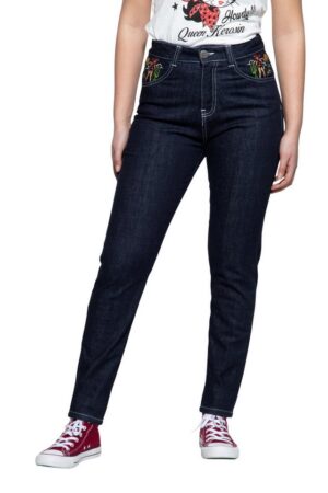 QueenKerosin Slim-fit-Jeans (1-tlg) 50s Western Look mit Stickerei