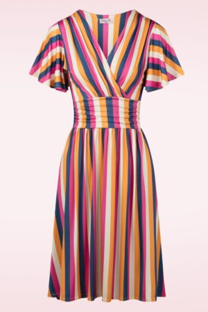 Sadie Stripes Swing Kleid in Senfgelb und Multi