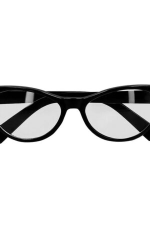Smiffys Kostüm Rockabilly Cateye Brille schwarz, 50er Jahre Sonnenbrille mit Strasssteinchen