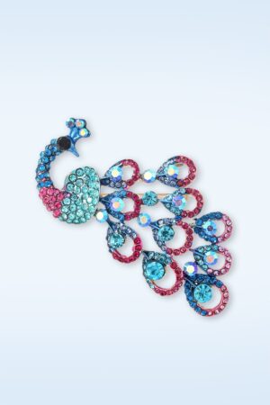Sparkly Peacock Brosche in Blau und Pink