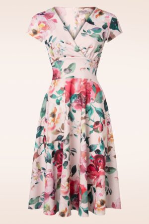 Topvintage exclusive ~ Miley Flower Swing Kleid in Dusty Rosa und Multi