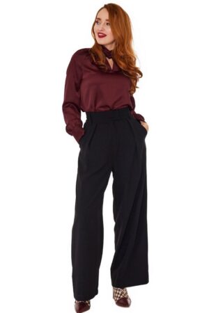 Voodoo Vixen Marlene-Hose Black Pleated Trousers Vintage Retro Stoffhose Bundfaltenhose