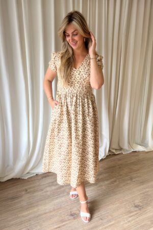 Alba Floral Midikleid in Softgelb