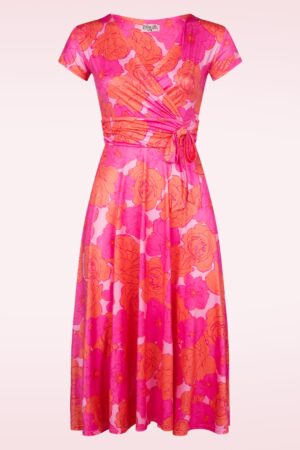 Andi Floral Swing Kleid in Rosa und Orange