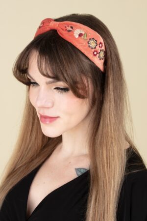 Art déco Samt Haarband in Dunkel Pfirsich