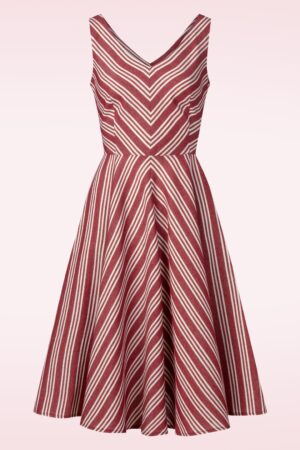 Aven Gestreiftes Baumwoll-Swingkleid in Rot und Weiß.