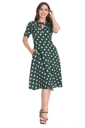 Banned A-Linien-Kleid Retro Swingkleid Set Sail Grün Vintage Polka Dot Dress 50s Pünktchen Kleid
