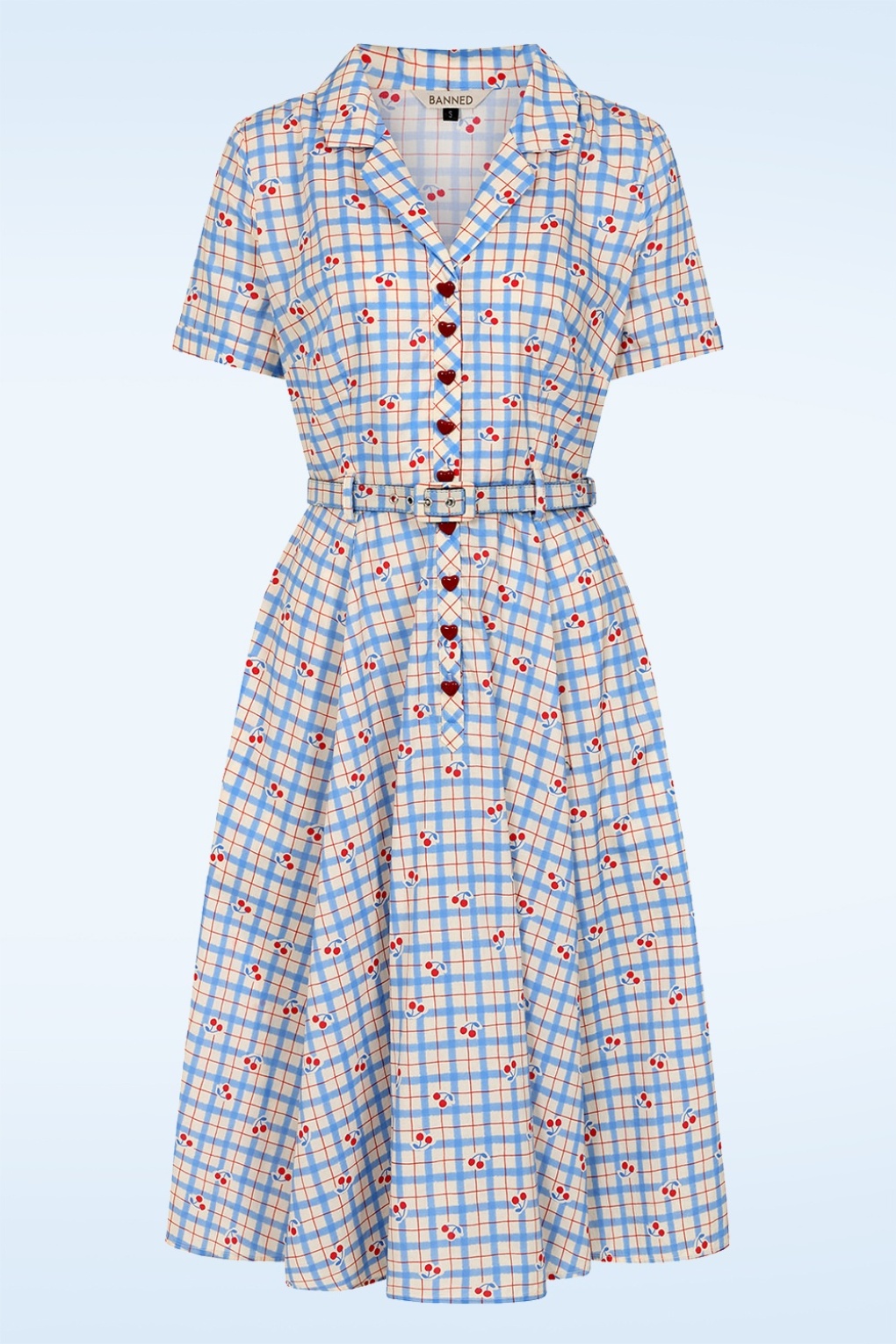 Bella Cherry Kariertes Baumwoll-Swingkleid in Blau