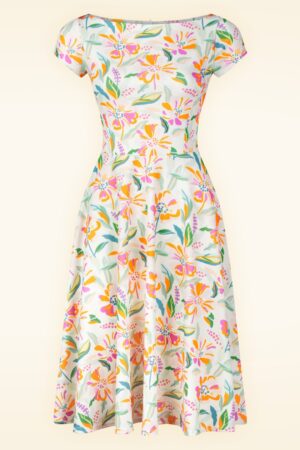 Blythe Floral Swing Kleid in Off Whiteund Multi