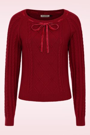 Bow Strickpullover mit Zopfmuster in Tiefrot