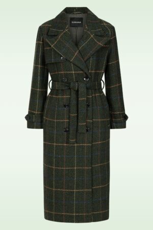 Cassie Karierter Mantel mit Fischgrätmuster in Khaki