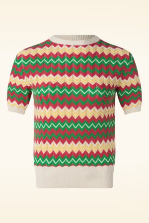 Chevron gestricktes Oberteil in Beige und Multi