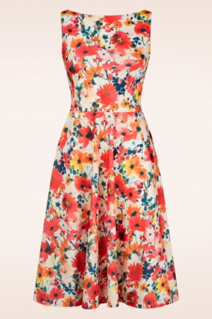 Cindi Poppy Swing Kleid in Orange und Multi