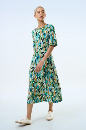 Corrine Brushstroke Midikleid in Grün und Multi