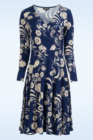 Daisy Birds of Paisleys Kleid in Marineblau