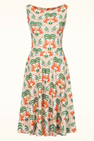 Exklusiv bei Topvintage ~ Cindi Flower Tiger Swingkleid in Wollweiß